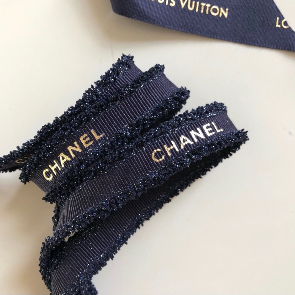 Chanel Navy Blue With Gold Logo Gift Wrap Ribbon 37”